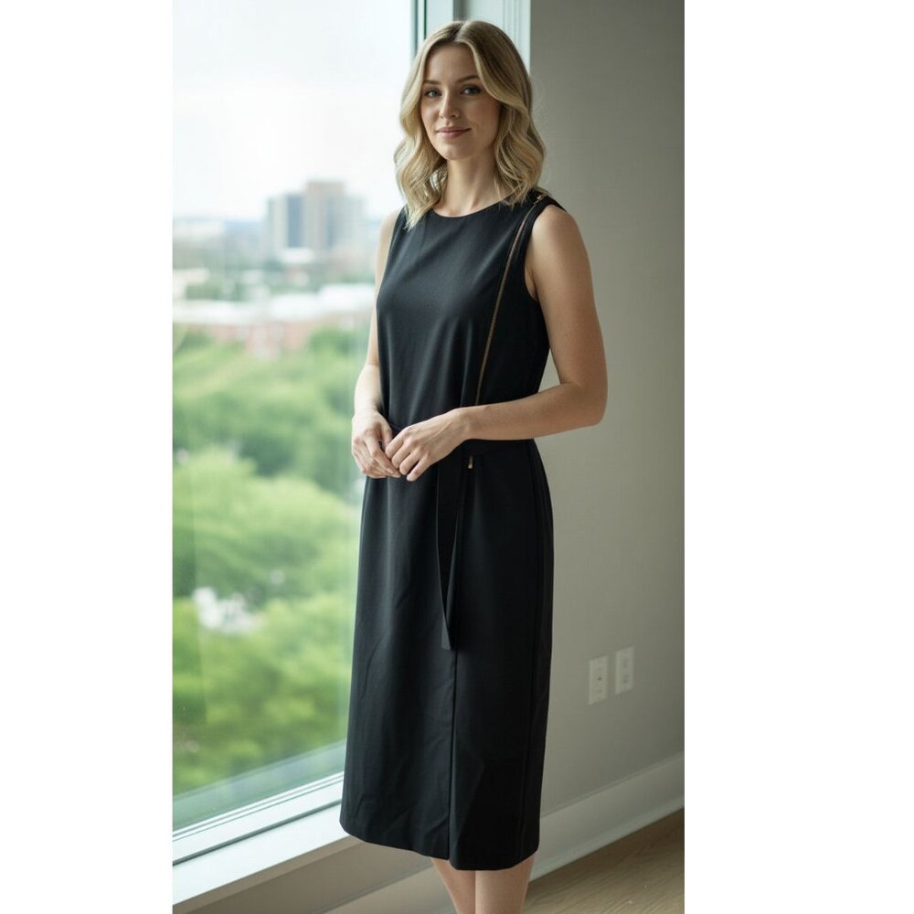 TOMAS MAIER Tie Waist Wool Gabardine Dress, Black, Women's Size 6 NWOT